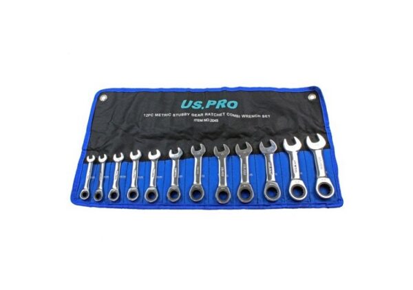 US PRO 12pc Metric 72 Teeth Stubby Ratchet Spanners